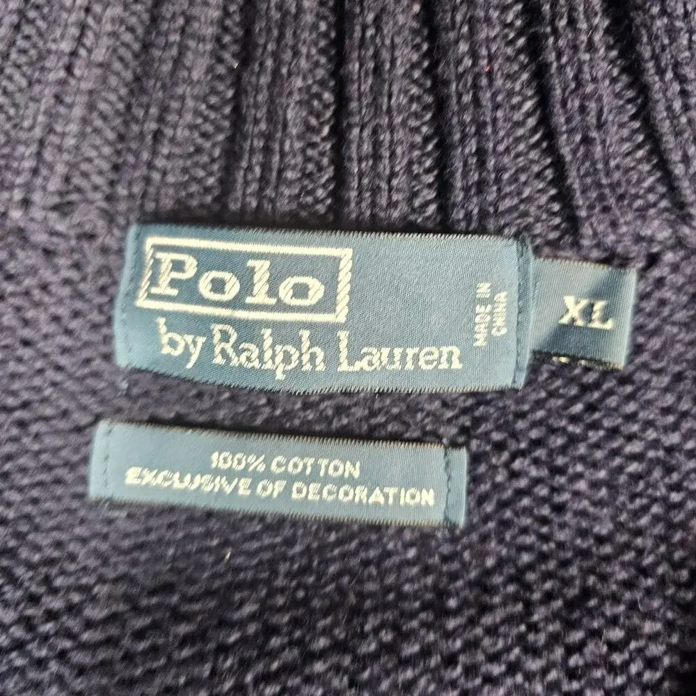 Polo Ralph Lauren Sweater Mens XL Navy Blue Quarter Zip Mock Neck Cotton Knit - Picture 4 of 9